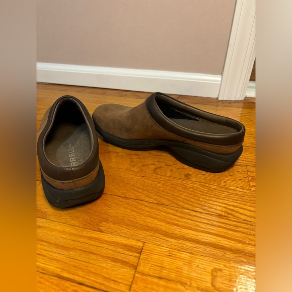 MERRELL Brown Leather Slip On Wedge Heel Clog Mule 8.5 - Picture 6 of 10